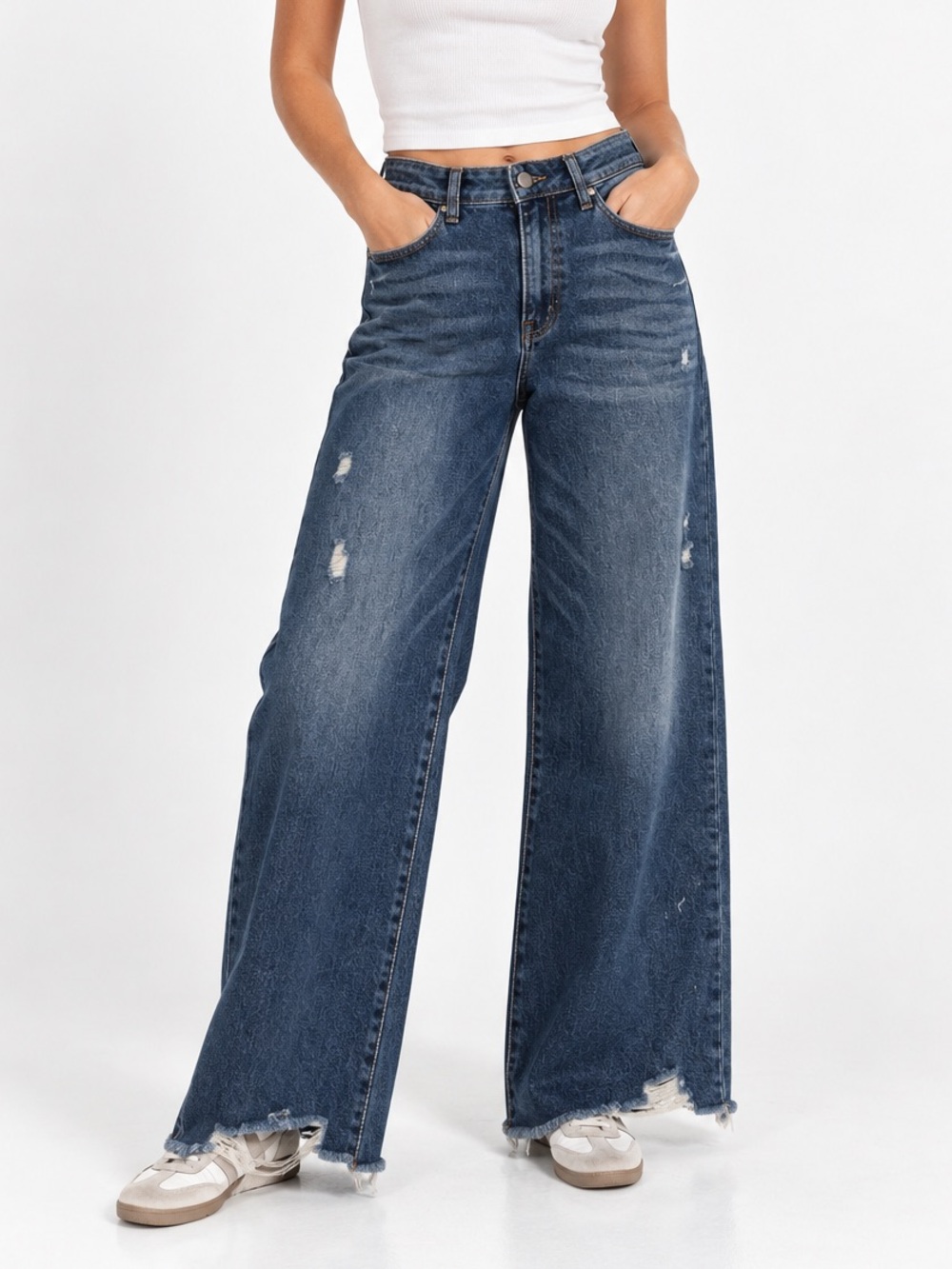 NWOT RISEN High-Rise Distressed Wide-Leg Jeans